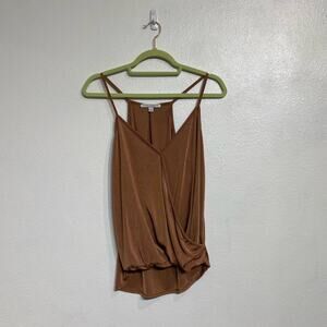 Green Envelope Caramel Brown Faux Wrap Cami Sz S